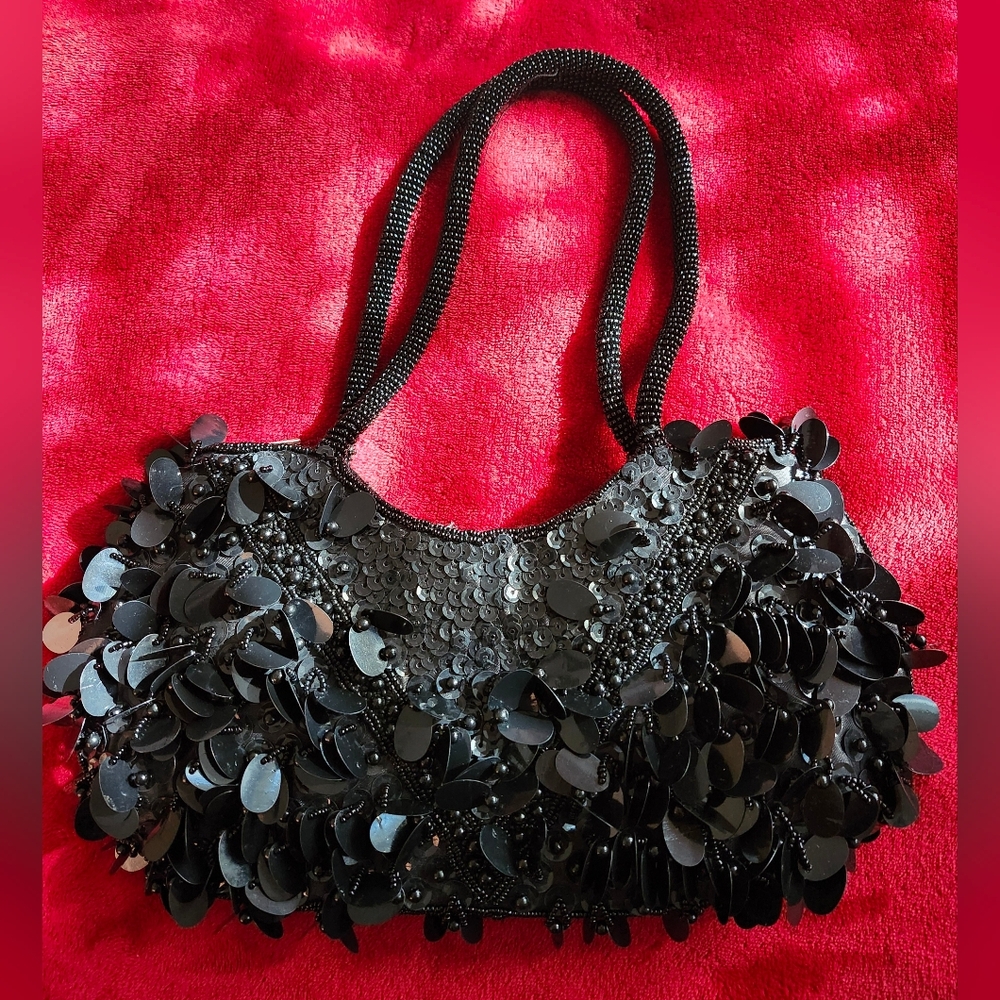 Black Teardrop Shaped Sequins & Beads Bag